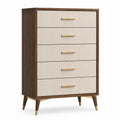 Holzkommode mit 5 Schubladen und Metallgriffen in Beige und Braun