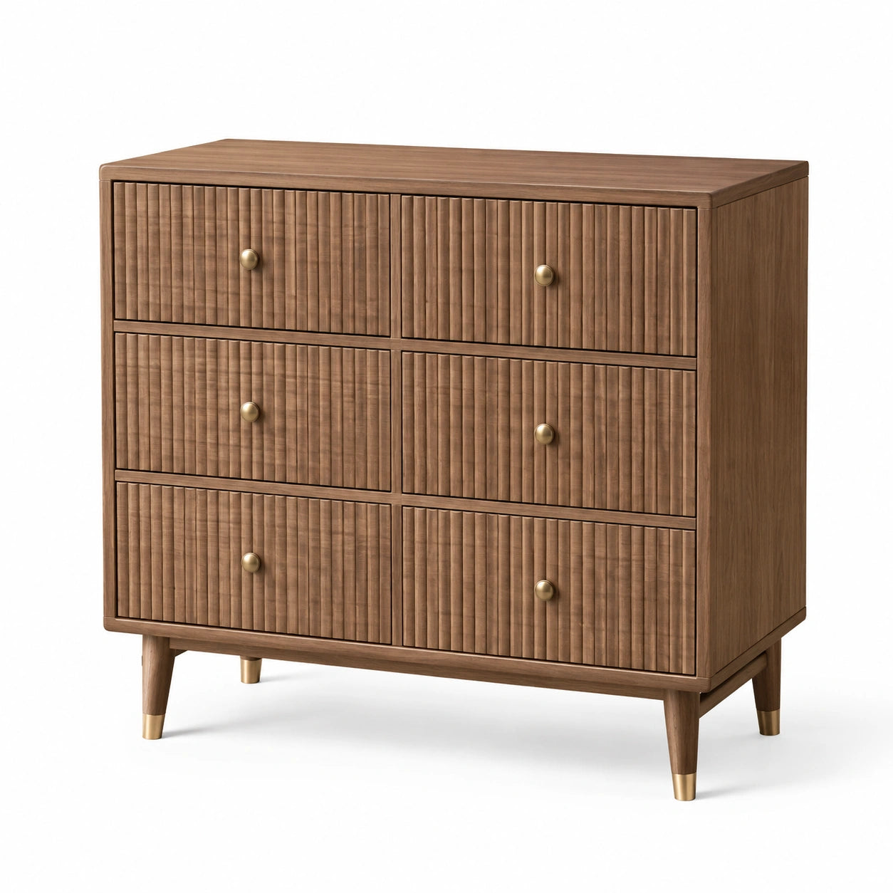 Holzschubladenschrank mit 6 Schubladen und Messinggriffen