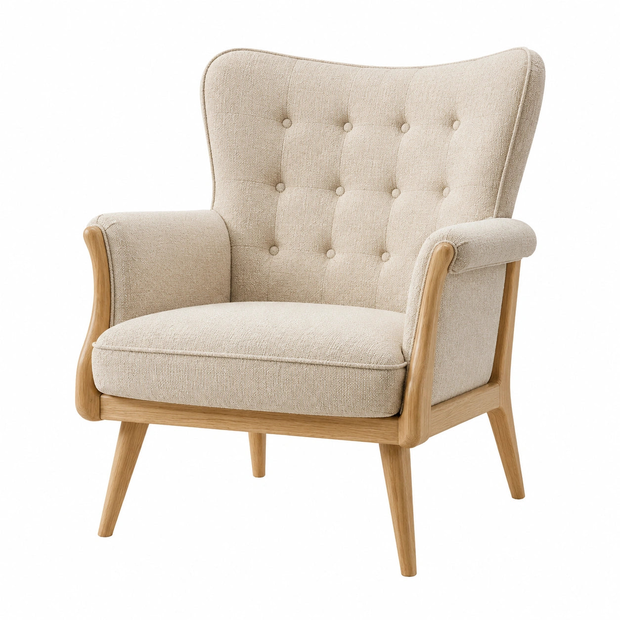 Stoffsessel aus Eichenholz Beige 90cm