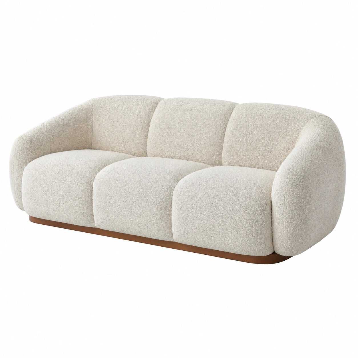 3-Sitzer Sofa Bouclé-Stoff Weiß Holzrahmen