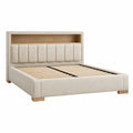 Doppelbett Leinenstruktur Massivholz Beige 200x180 cm
