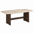 Rechteckiger Esstisch mit Travertinplatte und Massivholzgestell 180x90x75 cm Beige/Braun