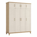 Kleiderschrank mit MDF-Lamellentüren und Eichenholz 200x150x60cm Beige/Natur