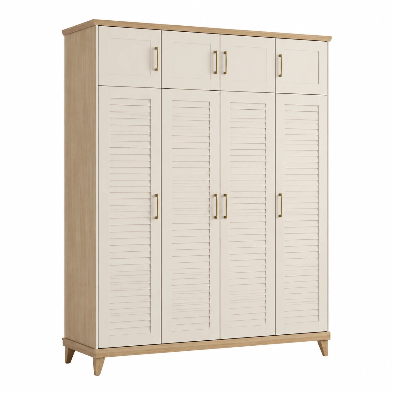 Kleiderschrank mit MDF-Lamellentüren und Eichenholz 200x150x60cm Beige/Natur