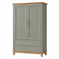 Kleiderschrank mit 2 Türen und 2 Schubladen aus MDF und Eichenfurnier, Grün