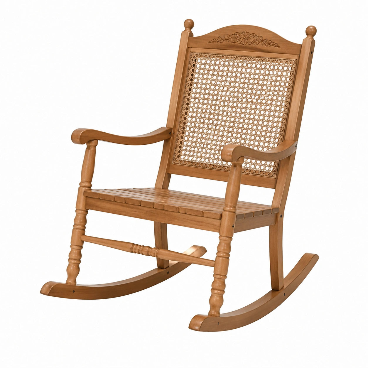 Schaukelstuhl aus Kiefer und Rattan, 110 cm Höhe