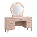 Schminktisch mit rundem Spiegel und Beleuchtung MDF 140x45x75 cm rosa